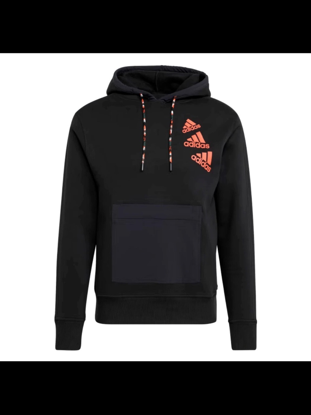 Adidas Essential Unisex Black/Orange Brand Love Fleece Hoodie Sweatshirt medium